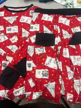 Snuggle Bums. Holiday Letter Print Red Pajama Set with Black Trim